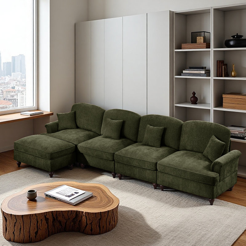  Sectionals Sofa, Living Room Set, L Shape Sofa, For Living Room, Green Chenille