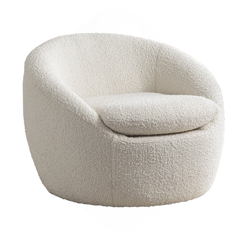 Modern Barrel Chair 360° Swivel Chair Sofa Chair Upholstered Chair Reading Chair Comfy Chair, White Boucle
