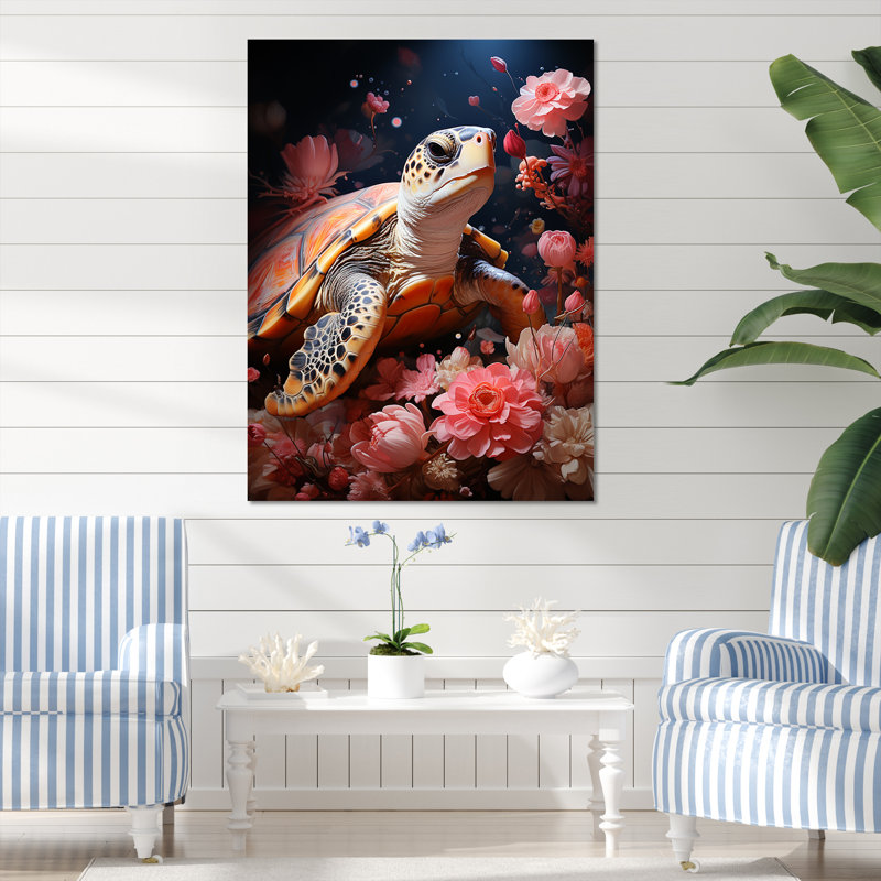 Tortue romantique sur toile, Toile tendue, H 20 po x l 12 po x P 1 po