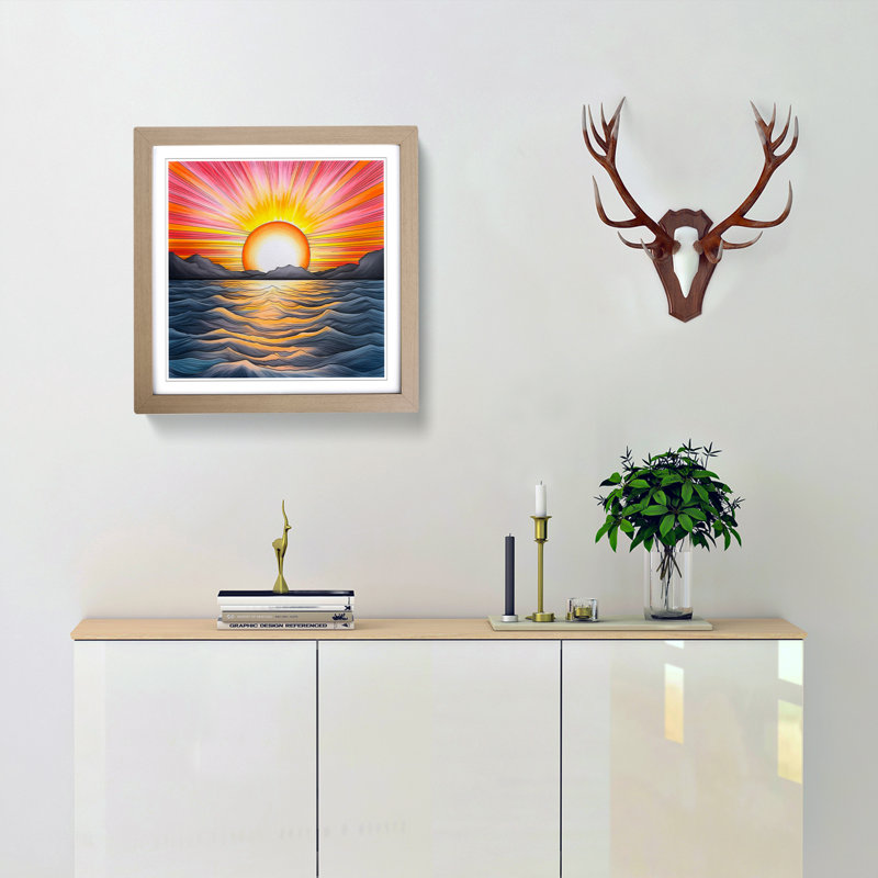 Sunrise Drawing - Single Picture Frame Print on Wood, Oak