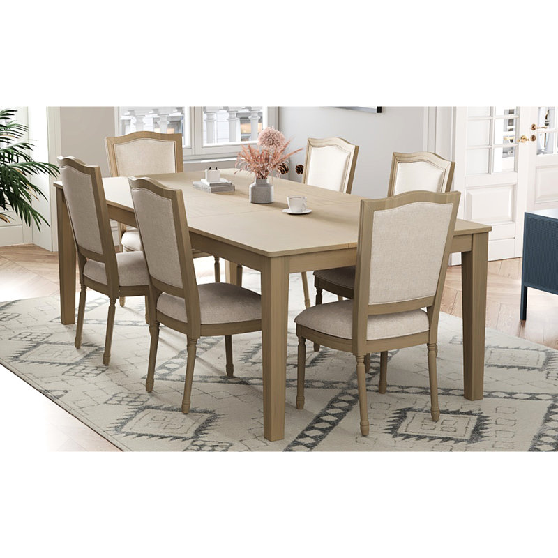 Table de salle à manger rustique pour 6 personnes avec table extensible en bois massif, chaises rembourrées, 2 tiroirs, fabrication charmante à 7 tables, rangement au look moderne