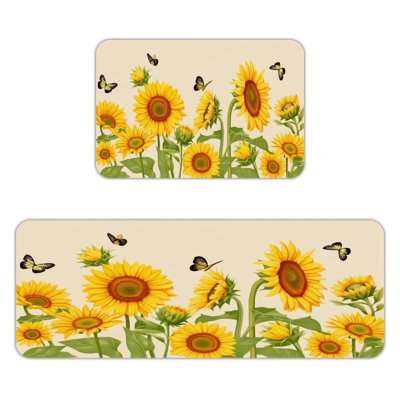Ensemble de 2 tapis de cuisine tournesol papillon jaune