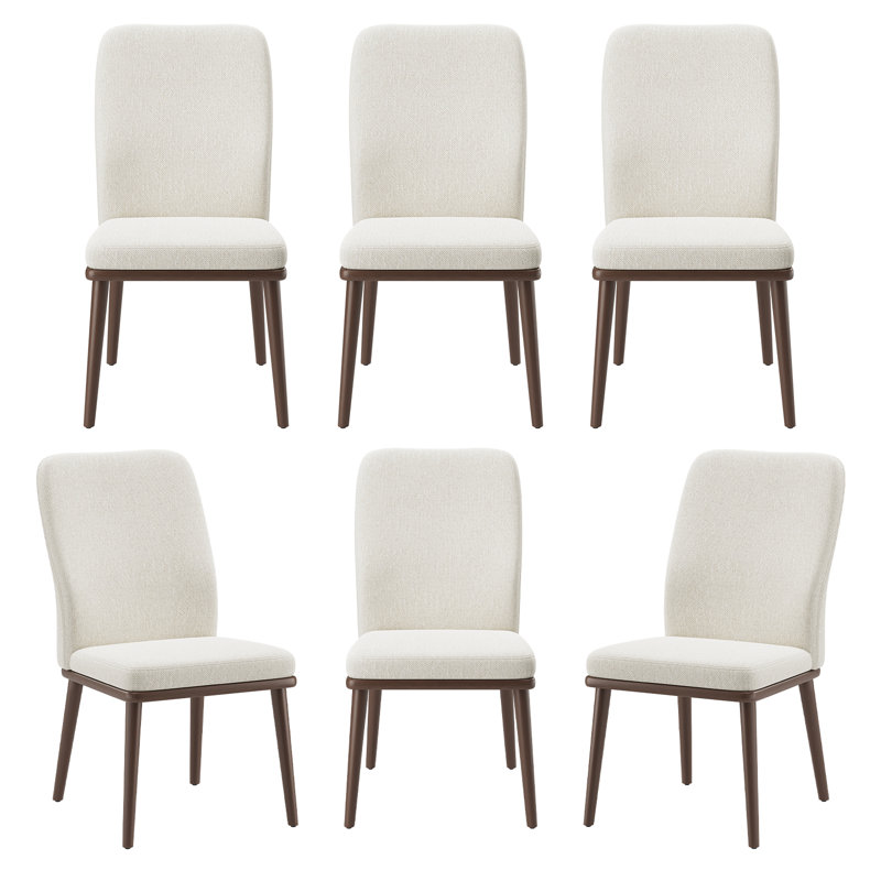 Chaises de salle à manger rembourrées modernes, chaises de salle à manger à dossier haut en tissu avec siège rembourré et pieds en bois massif, chaises d'appoint de cuisine sans accoudoirs pour café-restaurant maison