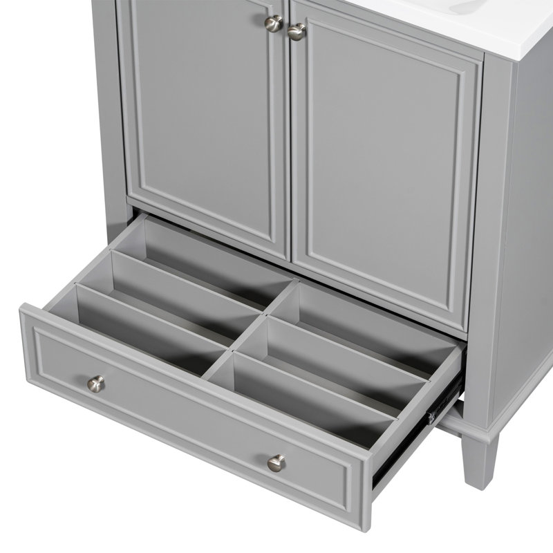 Ensemble de meuble-lavabo 30 po avec lavabo Panura, armoire de salle de bain multifonctionnelle avec portes et tiroir, structure solide et panneau de fibres à densité moyenne