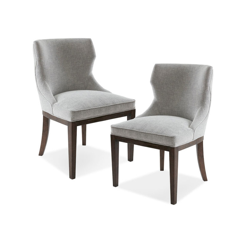 Set of 2 Gray Upholstered Walnut Dining Side Chairs