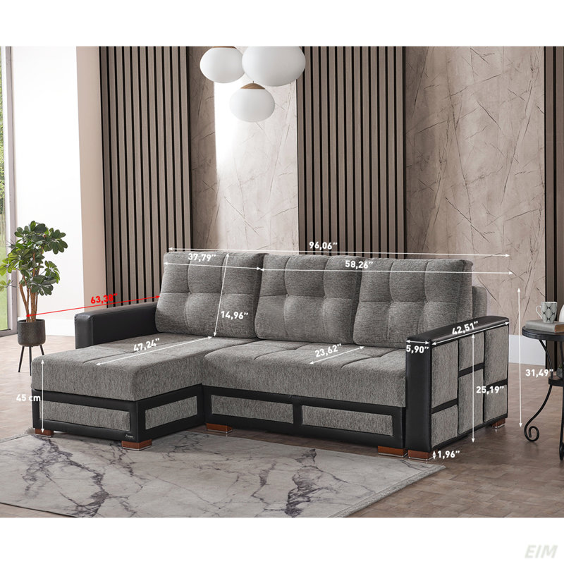 Canapé modulaire rembourré Primenest Urbanedge avec rangement, Chenille noir / gris