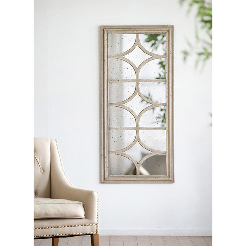 28"X59" Rectangular Mirror, Distressed White Decorative Frame, Vertical Or Horizontal Hanging, Panel Mirror With Ornamental Vertical/Horizontal Mount,