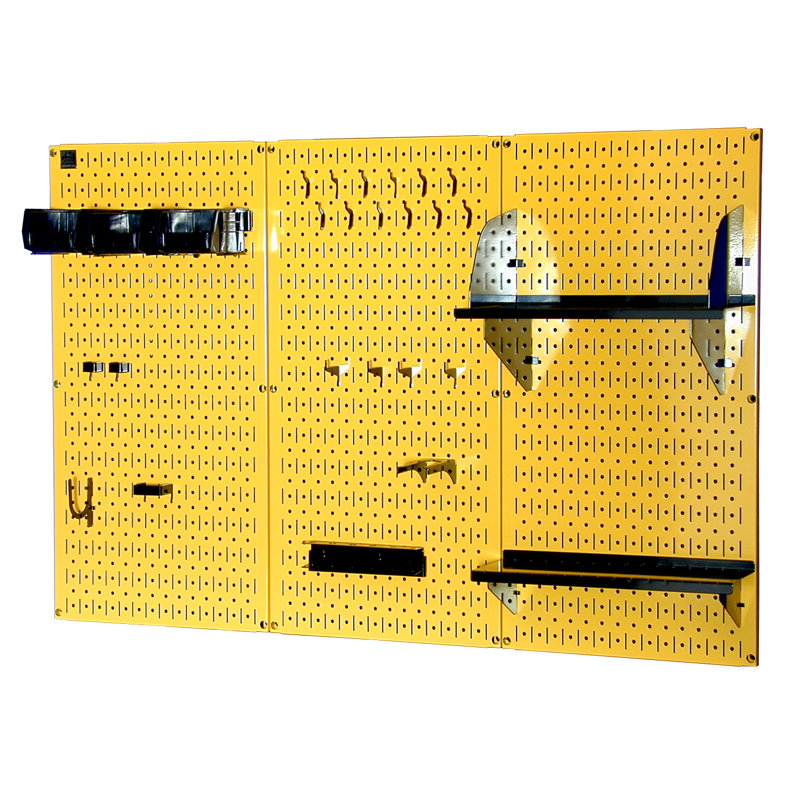 Ensemble de panneau perforé de rangement pour outils standard H 32 po x 48 po, Jaune et noir