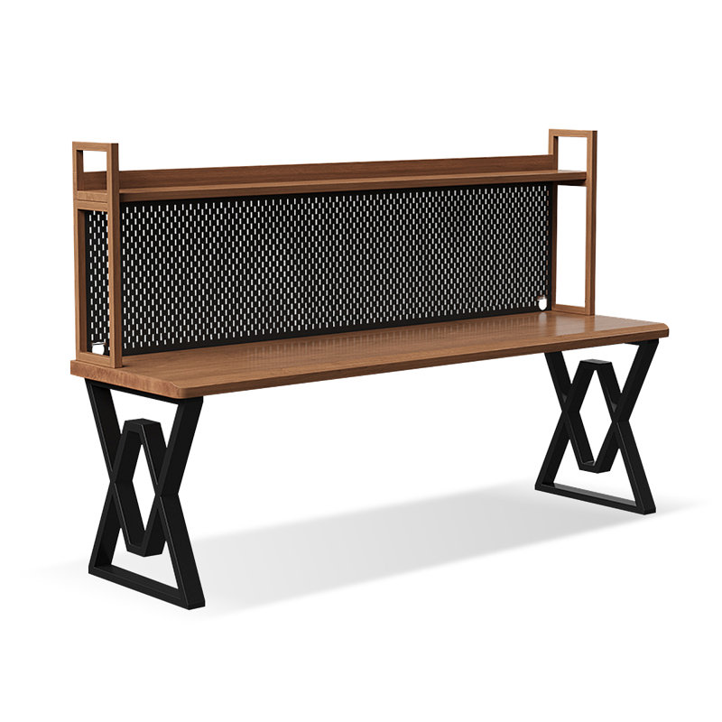Bureau noyer + bois massif rectangulaire noir + fer, H 49,21 po x l 78,74 po x P 23,62 po