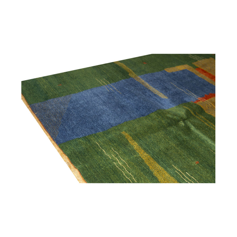 Tapis marocain en laine noué à la main bleu / vert / jaune