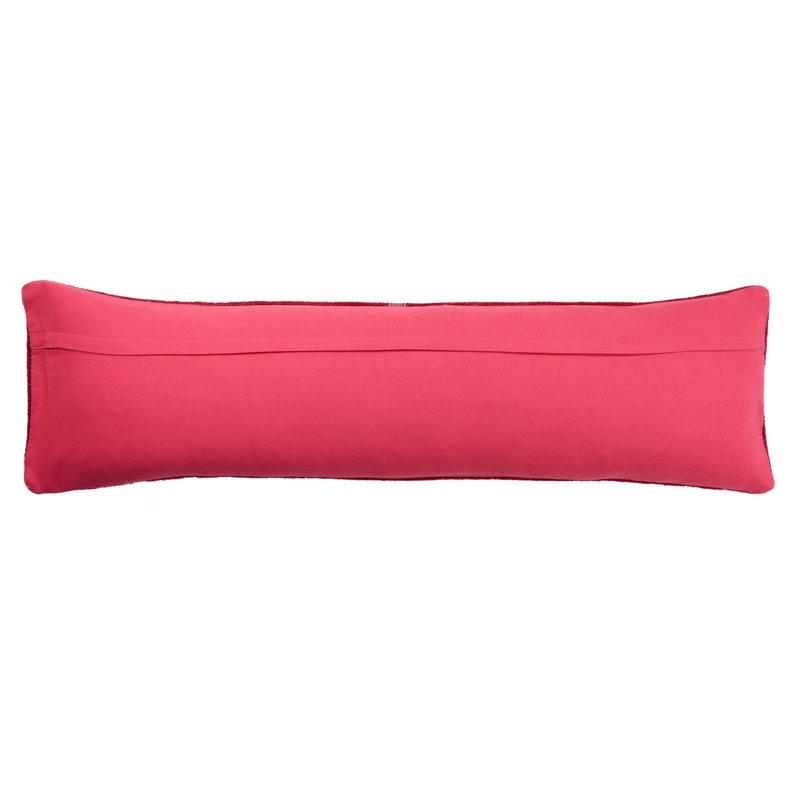 Red Wool Blend Embroidered Lumbar Pillow with Cotton Back