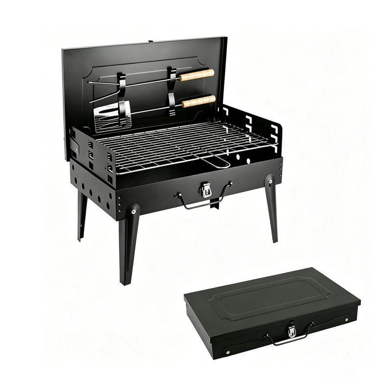 16,9 po X 10,6 po Barbecue au charbon pliant en acier, plage de randonnée portative de type mallette