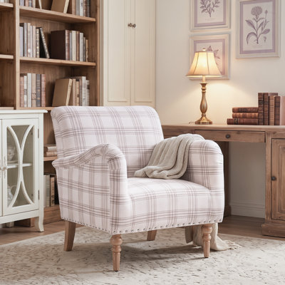29" Wide Modern Upholstered Solid Wood Plaid Living Room Accent Chair With Nailhead Trim
