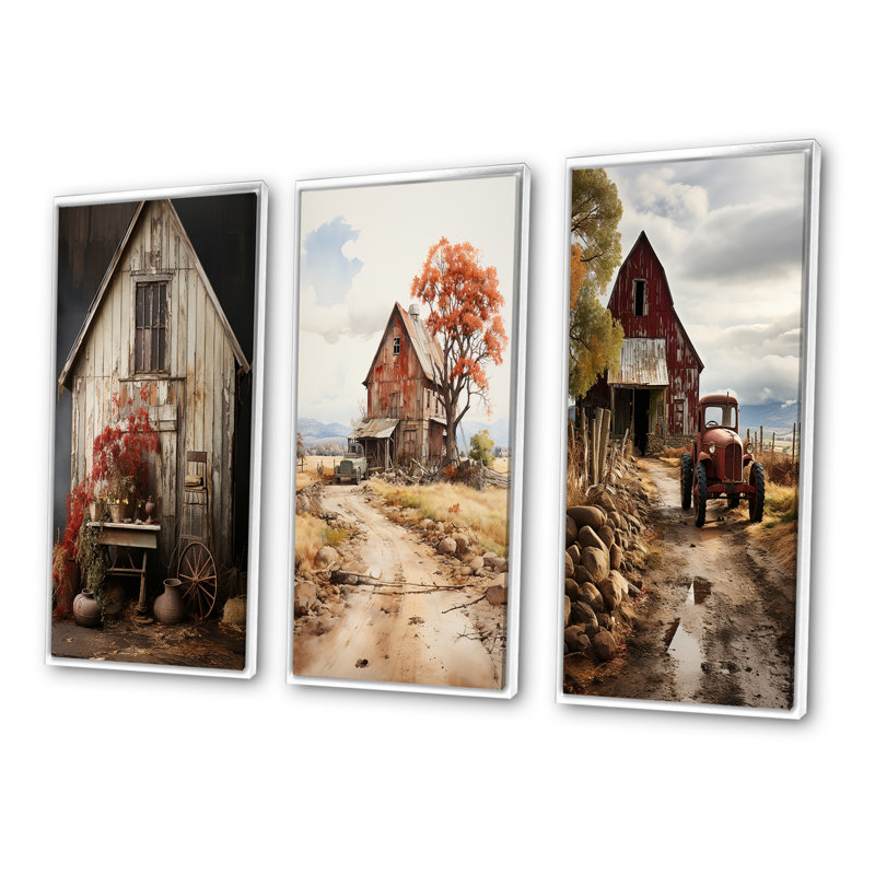 Barns Charm rustique - ensemble d'art floral de 3 pièces, Cadre flottant blanc, H 20 po x l 36 po