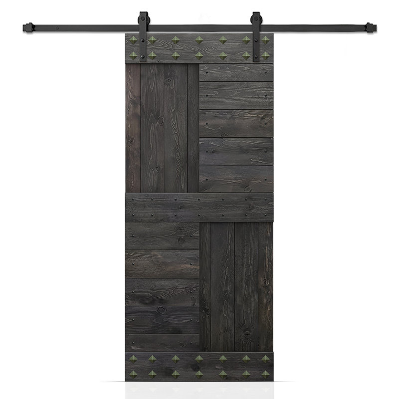Porte de grange à panneaux en bois avec kit de quincaillerie d'installation et Clavos, 24 po x 84 po, Noir anthracite