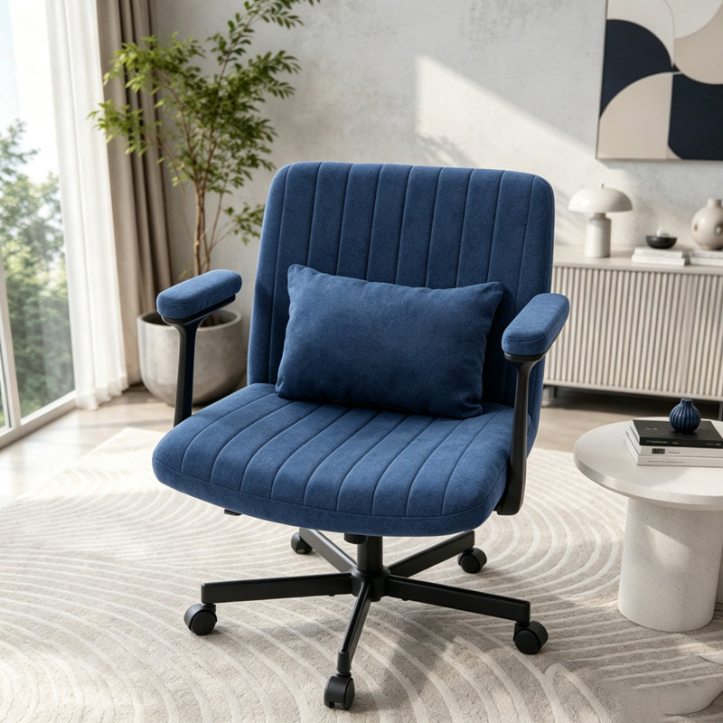Chaise de bureau Linen, Velours bleu