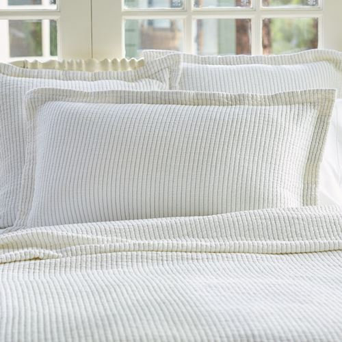 Hudson Stripe Shams, King, White/Indigo