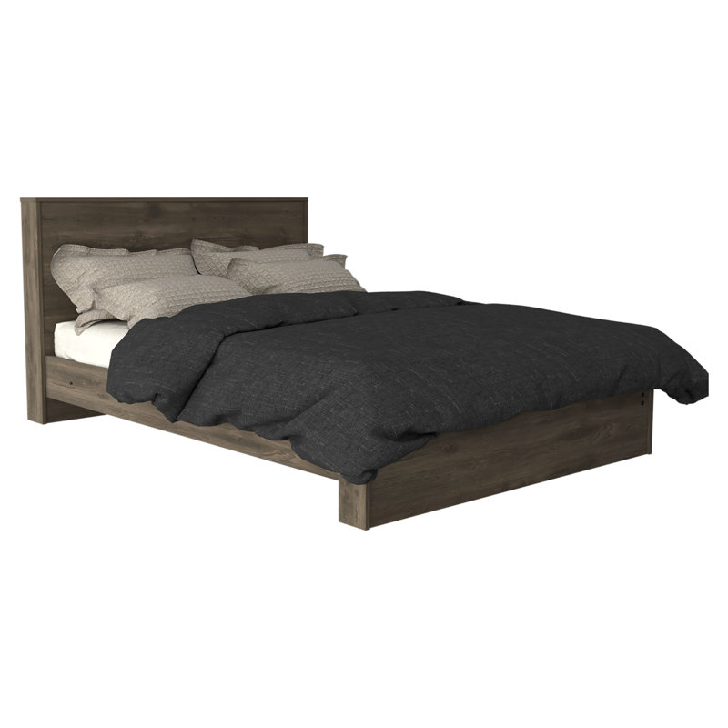 Base de lit double avec tête de lit Braga, brun foncé