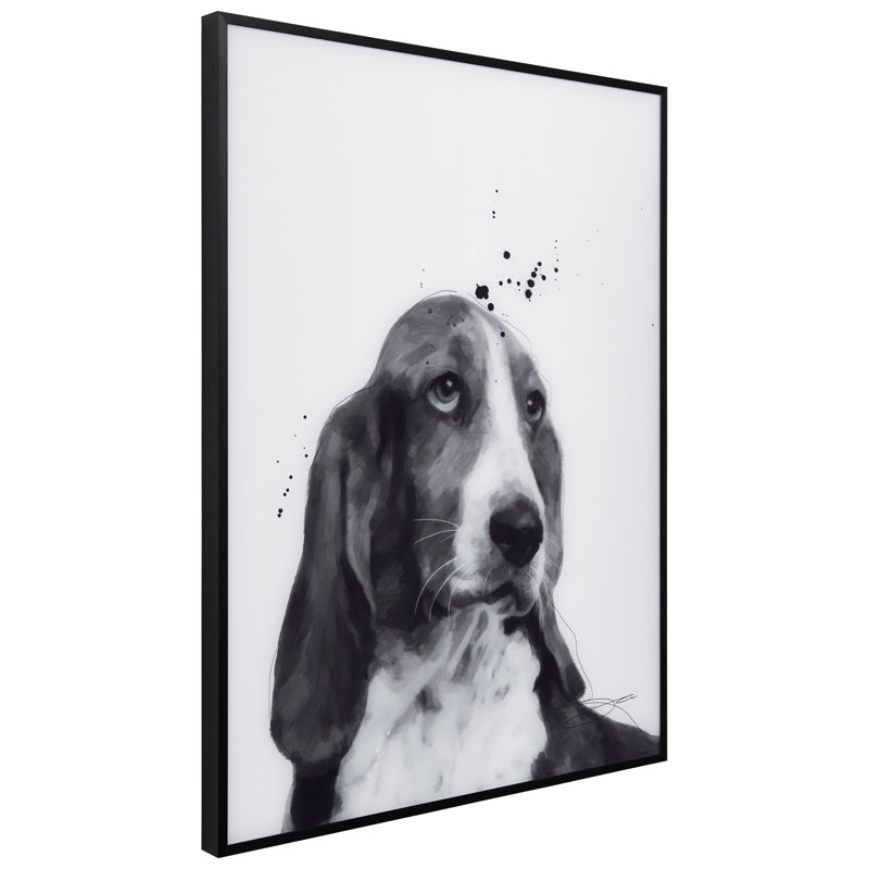 Basset hound, encadré sur verre par Jodi P., impression