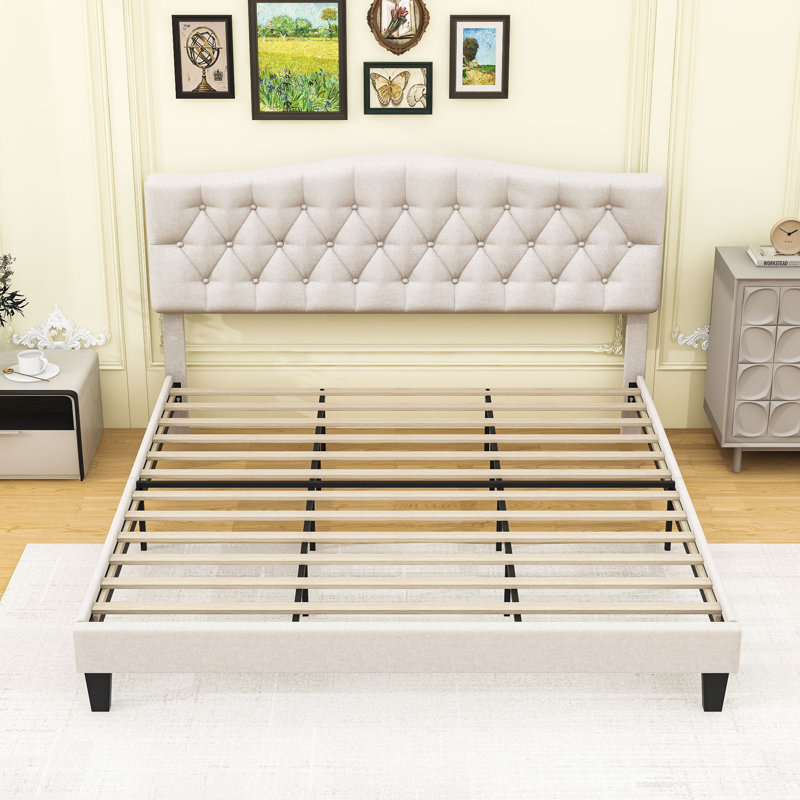 King Upholstered Platform Bed with Adjustable Headboard