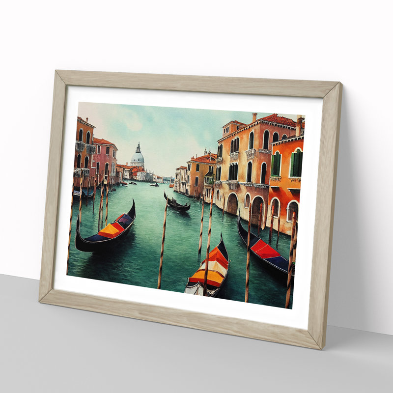 XH1022-9545X Venice Canal Watercolour Vol.1 - Single Picture Frame Painting, 25cm H x 34cm W x 2cm D, Oak
