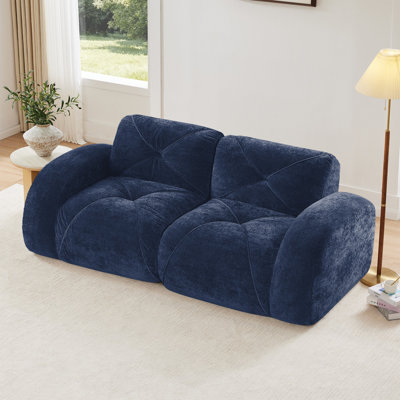 Canapés capitonnés à 2 places avec canapé sans os, tissu de velours doux, conception antidérapante inférieure, éponge haute densité 32D, conception ergonomique inférieure, aucun assemblage requis, convient aux salons