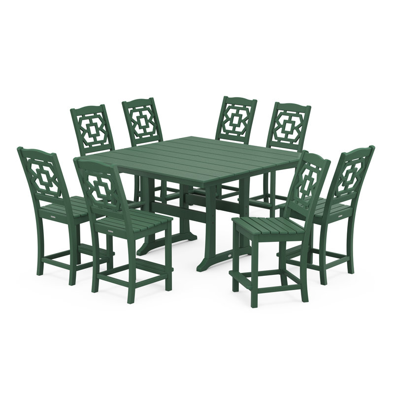 Chinoiserie 8 - Person Patio Dining Set with Square Table, Green