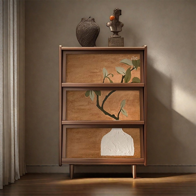 Armoire de rangement en noyer avec poignées rétro