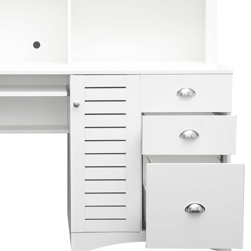 Bureau d'ordinateur à domicile avec huche, Blanc