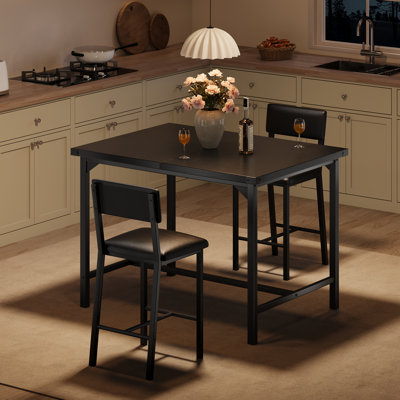 Ensemble de table de salle à manger 3 pièces à hauteur de comptoir avec 2 tabourets rembourrés, noir