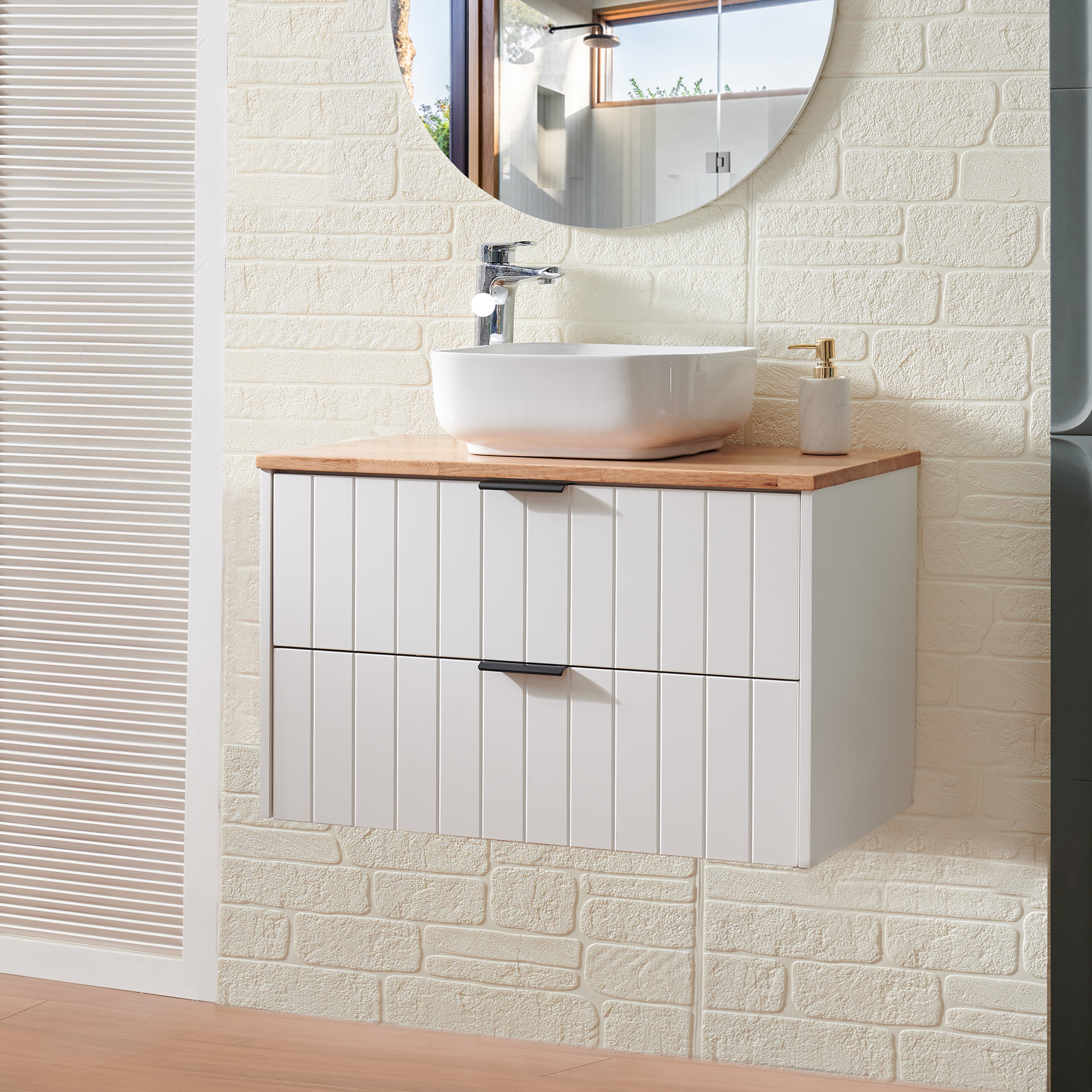 NFusion Ravelloft 32-Inch Rustic Wall-Mounted Vanity With Solid Wood ...