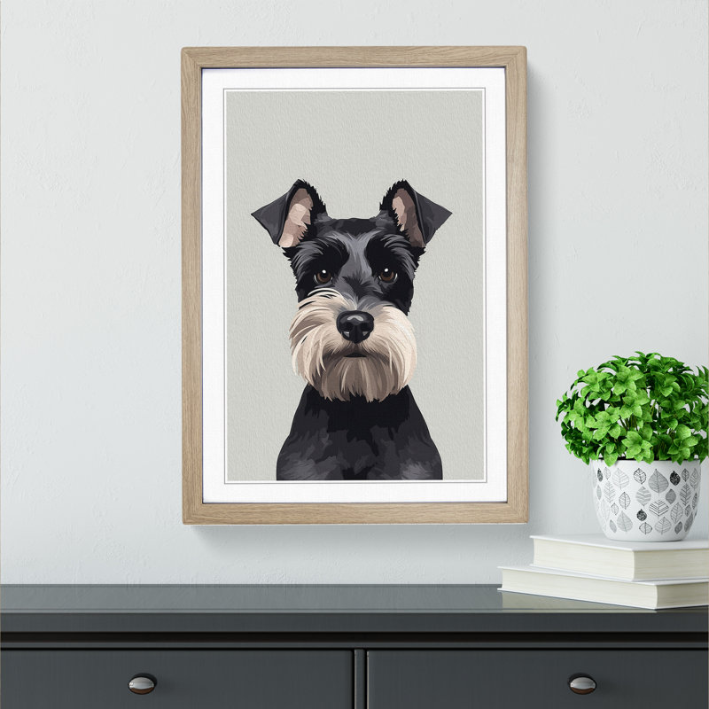 Schnauzer Minimalism No.3 - Single Picture Frame Print on Wood, 34cm H x 25cm W x 2cm D, Oak