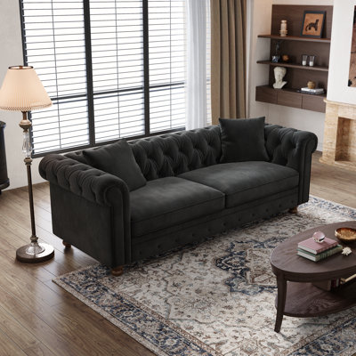 Diba 81.88" Velvet Chesterfield Sofa with Rolled Arms