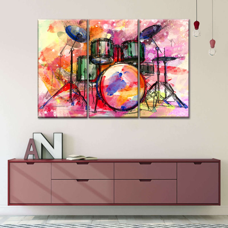 Ensemble de tambour sur toile 3 pièces Drums, H 24 po x l 38 po x P 1,25 po