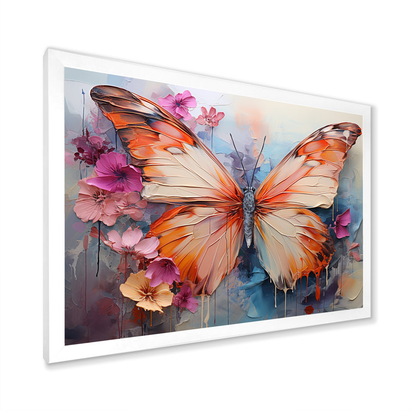 Papillon abstrait auras - art mural papillon, H 16 po x l 32 po x P 1 po, Cadre simple blanc