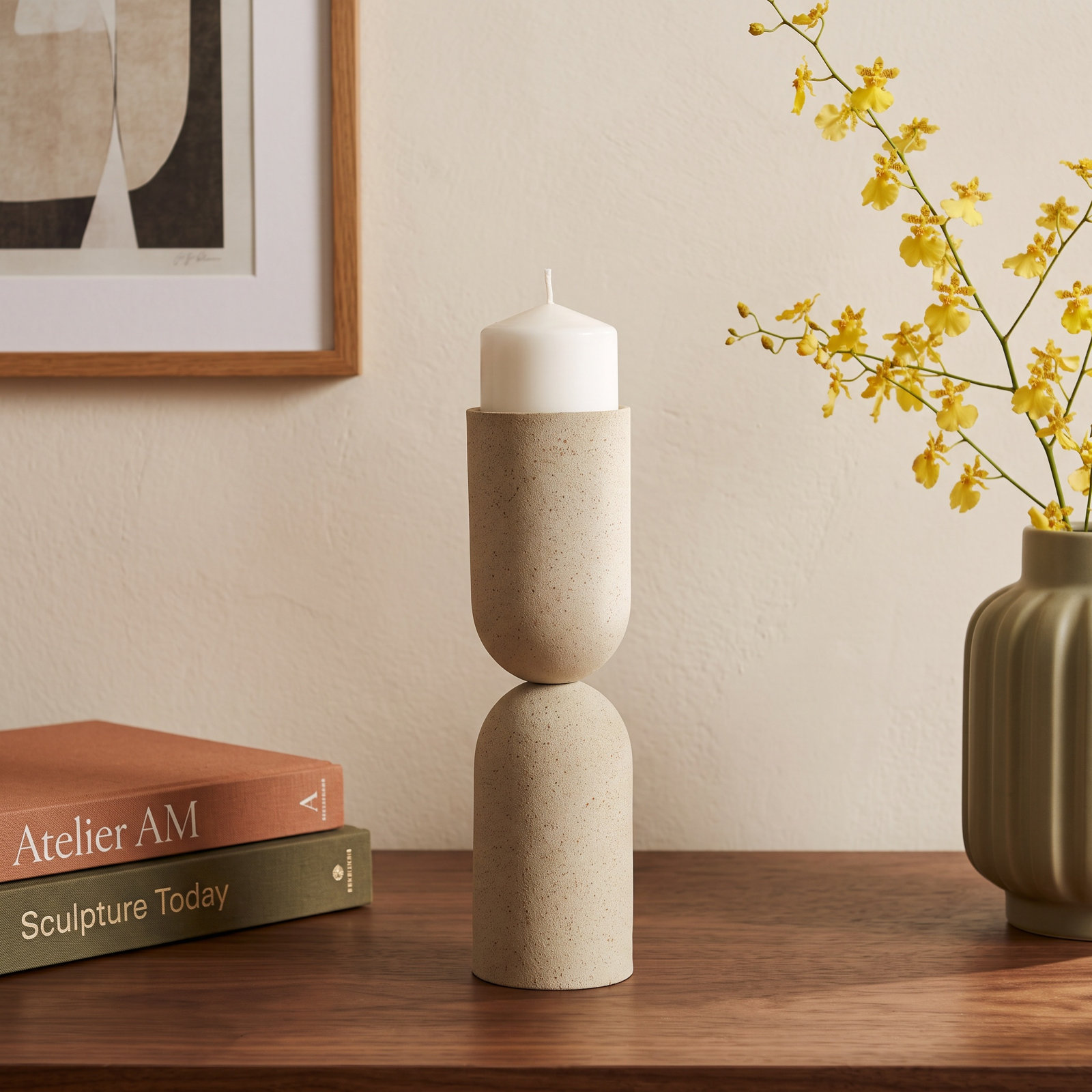 Textured Metal Pillar Candle Holder, 12.5" H x 3.5" W x 3.5" D