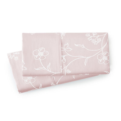 Ensemble de literie Southshore Fine Linens Sweetbrier, coloris rose pastel à fleurs blanches, 100 % coton à fibres longues, satin 300 fils, 2 taies d'oreiller, format Queen/Standard