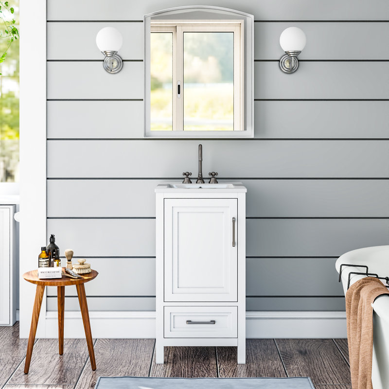 18" Single Bathroom Vanity with Ceramic Top, White