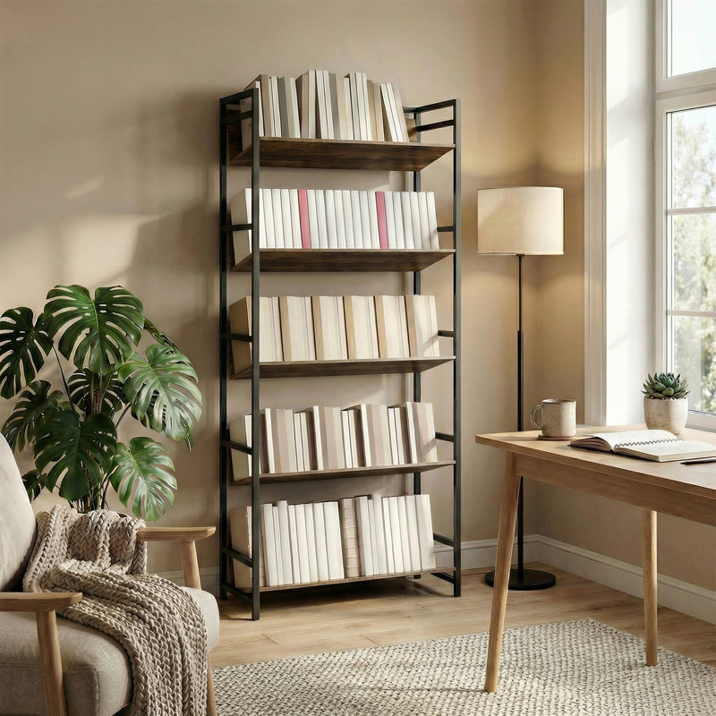 174cm H x 80cm W Steel Bookcase, Brown