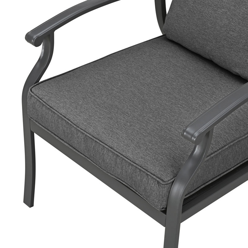3-Piece Outdoor Chat Set With Cushioned Armchairs And Side Table, Dark Gray