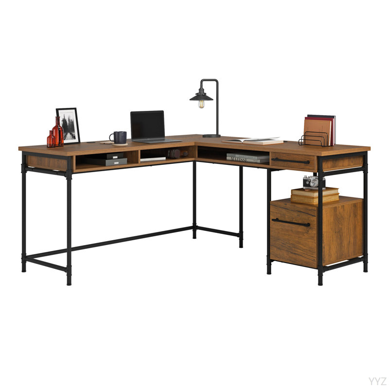 Bureau en L, finition brune, Brun