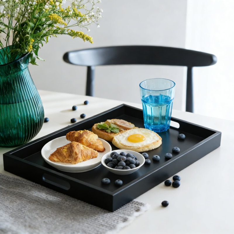 Large Wood Serving Tray With Handles, Multipurpose Wooden Tray For Ottoman, Breakfast In Bed, Coffee Table, And Dining, Ideal For Living Room, Bedroom, And Kitchen