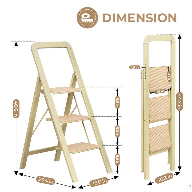Escabeau pliant à 3 marches pour adultes avec large pédale antidérapante, escabeaux légers en aluminium pliables pour le bureau de cuisine à domicile, capacité de 450 lb