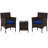 3 Pcs Outdoor Conversation Set With Cushioned Seat & Tempered Glass Tabletop Navy