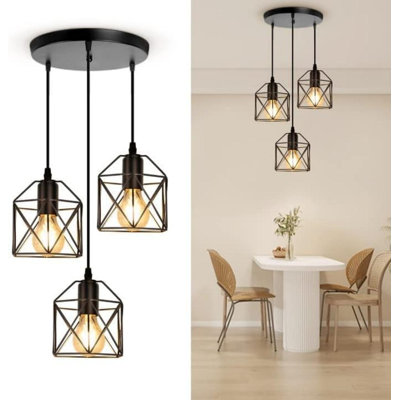 Luminaire suspendu pour îlot de cuisine à 3 lumières DEL noir mat Vibhu