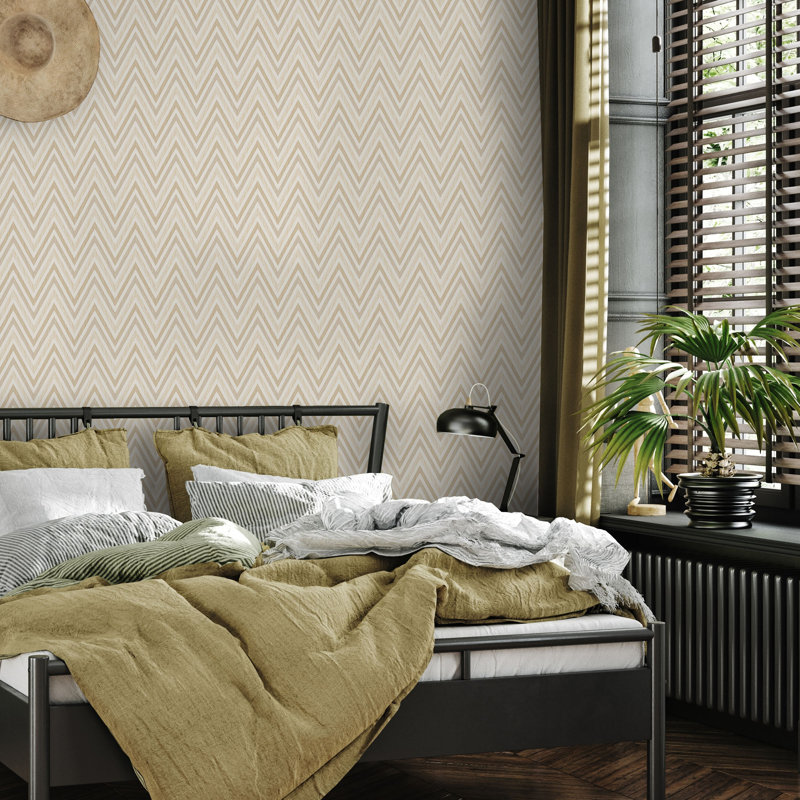 Papier peint géométrique à motif zigzag, Doré