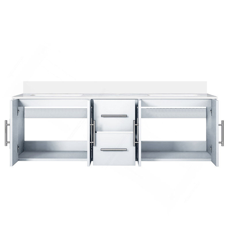Meuble-lavabo double blanc lustré 60 po X P 22 po D, avec plateau en marbre de culture, H 19 po x l 60 po x P 22 po