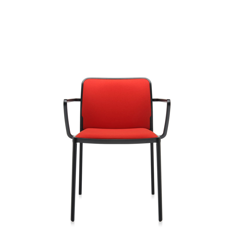 Audrey Armchair, Red Trevira, Polished Aluminium