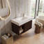 Meuble-lavabo flottant mural de 30 po avec porte cannelée 3D et tablette ouverte, armoire en contreplaqué, plateau en pierre frittée blanche de Carrare et lavabo en céramique (noyer)-1659287144-1659287148-1659287151