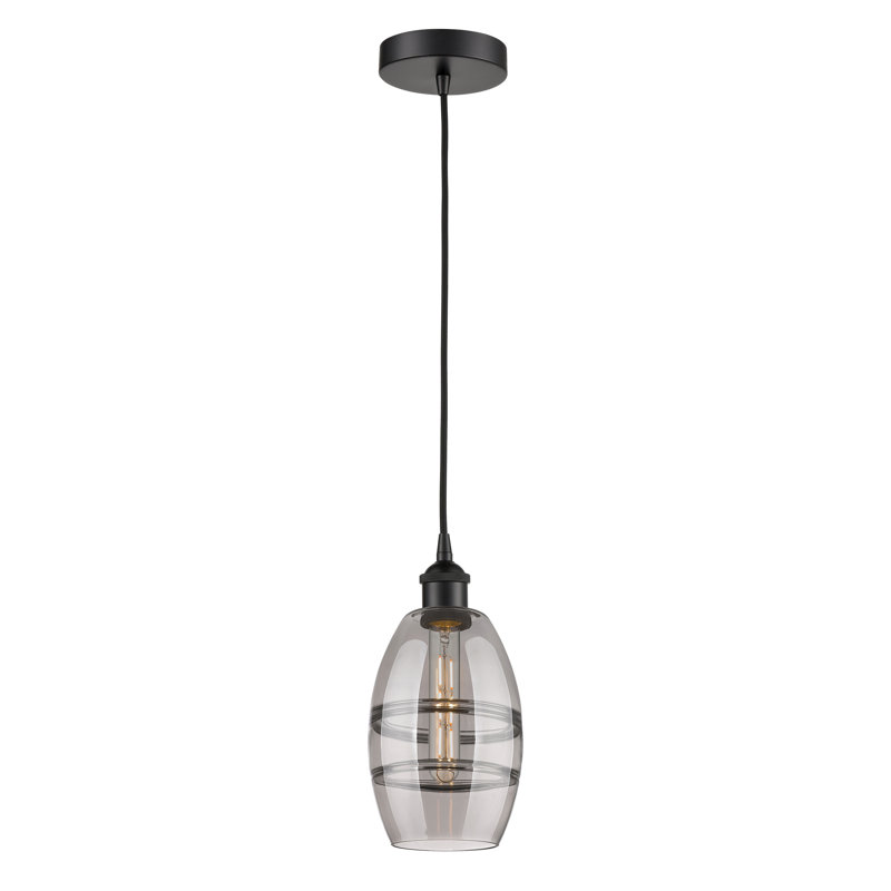 Mini-luminaire suspendu 1 lumière Edison Bettylou-616-G557, H 8,13 po x l 5,88 po x P 5,88 po, Gris fumée clair, Noir mat